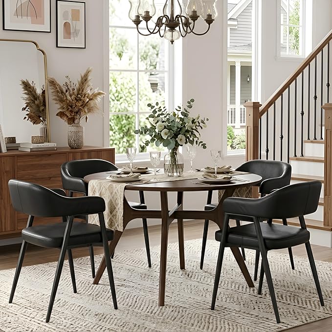 HNY Modern Dining Room Arm Chairs Set of 4, Retro Faux Leather Upholstered Ba...