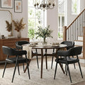 HNY Modern Dining Room Arm Chairs Set of 4, Retro Faux Leather Upholstered Barrel Dining Chairs with Arms Mid-Century Black Accent Chair with Metal Legs, Open-Back Kitchen Side Chair for Living Room