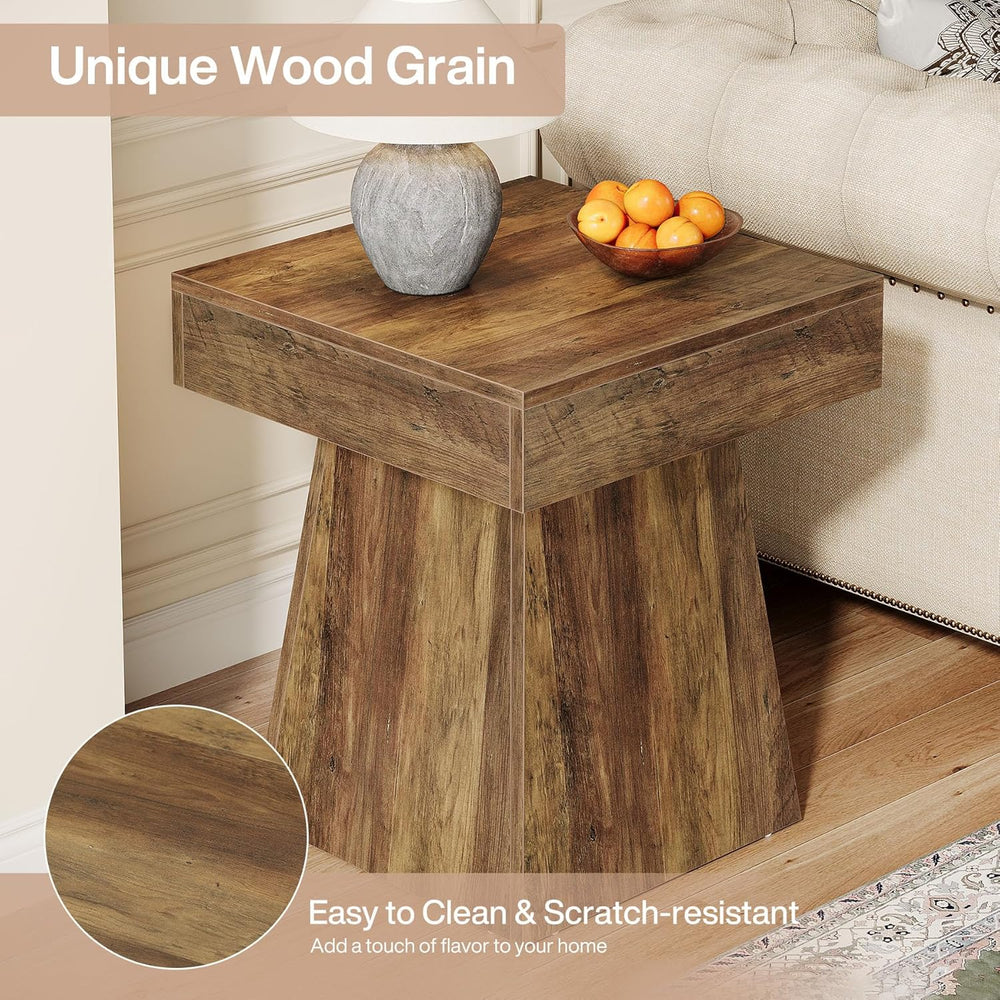 Tribesigns Small End Table, Rustic Square Side Table with Wide Base, Farmhous...