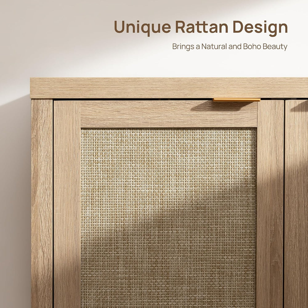 SICOTAS Sideboard Buffet Cabinet with Large Storage : Rattan Boho Credenza | ...