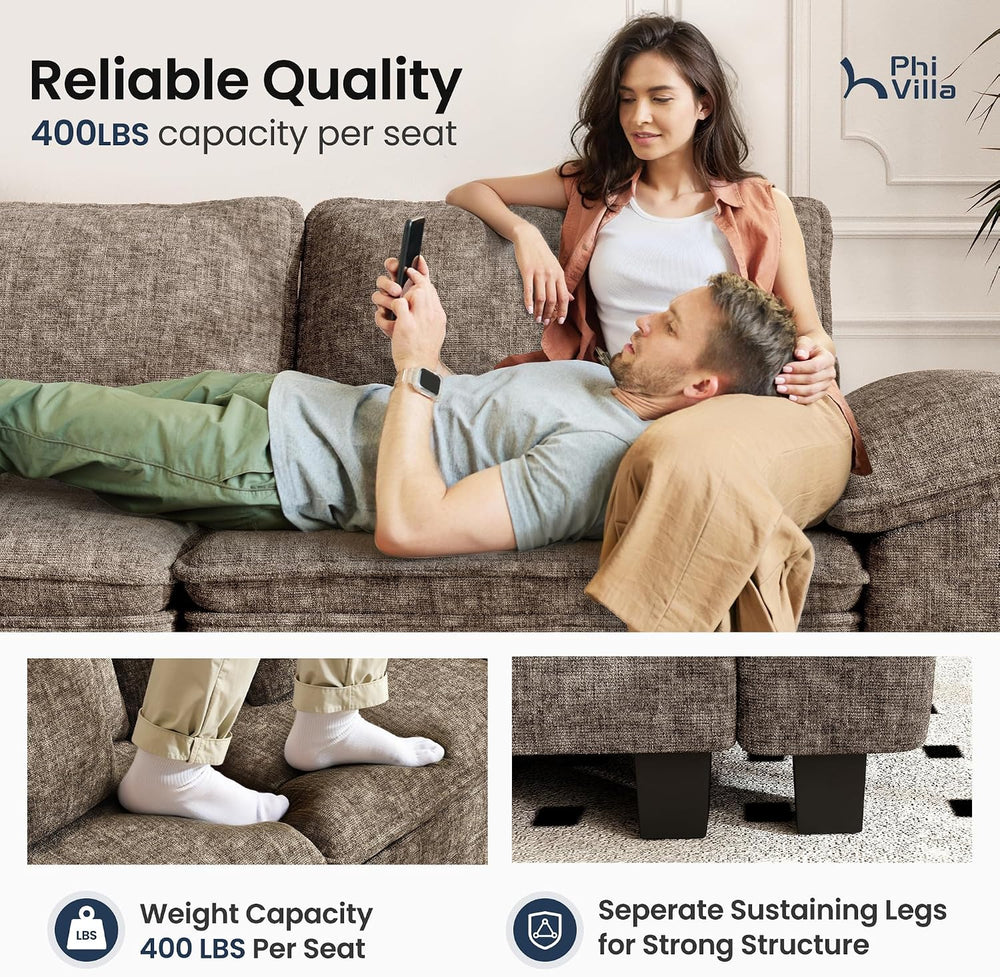 PHI VILLA 87.5" Oversized Sectional Loveseat Sofa with 1 Movable Ottoman