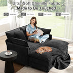 58" Cloud Couch Loveseat, Deep Seat Modular Sectional Sofa with 4 Removable Washable Pillows and 2 Ottoman for Living Room, Bedroom, Apartment, Black