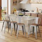 Andeworld Metal Bar Stools Set of 4, 30 inch Bar Height Barstools with Backs Farmhouse Modern High Back Bar Stools with Larger Seat Kitchen Dining Bar Chairs,Silver
