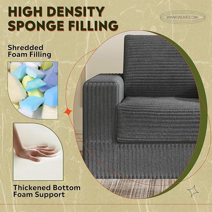 WLIVE Compact Bean Bag Chair, Single Foam Couch Chair, for Dorm Bedroom Kids Playroom, Teen Adult, Gray