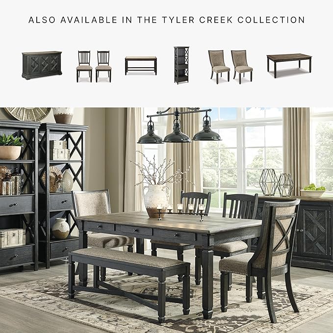 Signature Design by Ashley Tyler Creek Dining Room Upholstered Side Chair, 2 Count, Solid Wood, 19.25" H, Black and Grayish Black