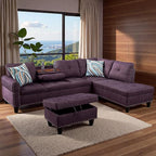 97.5" L Shaped Couch Set, Modular Sectional Couches for Living Room with Storage Ottoman, 4 Seat Home Sofa Living Room Furniture Sets with Chaise for Apartment Office (Linen, Purple)