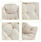 HollyHOME Fabric Lazy Chair with Foldable Ottoman, Accent Comfy Lounge Arm Chair and Folding Footrest Stool Set, Leisure Sofa Reading Chair and Footstool for Living Room, Bedroom, Dorm, Beige Stripe