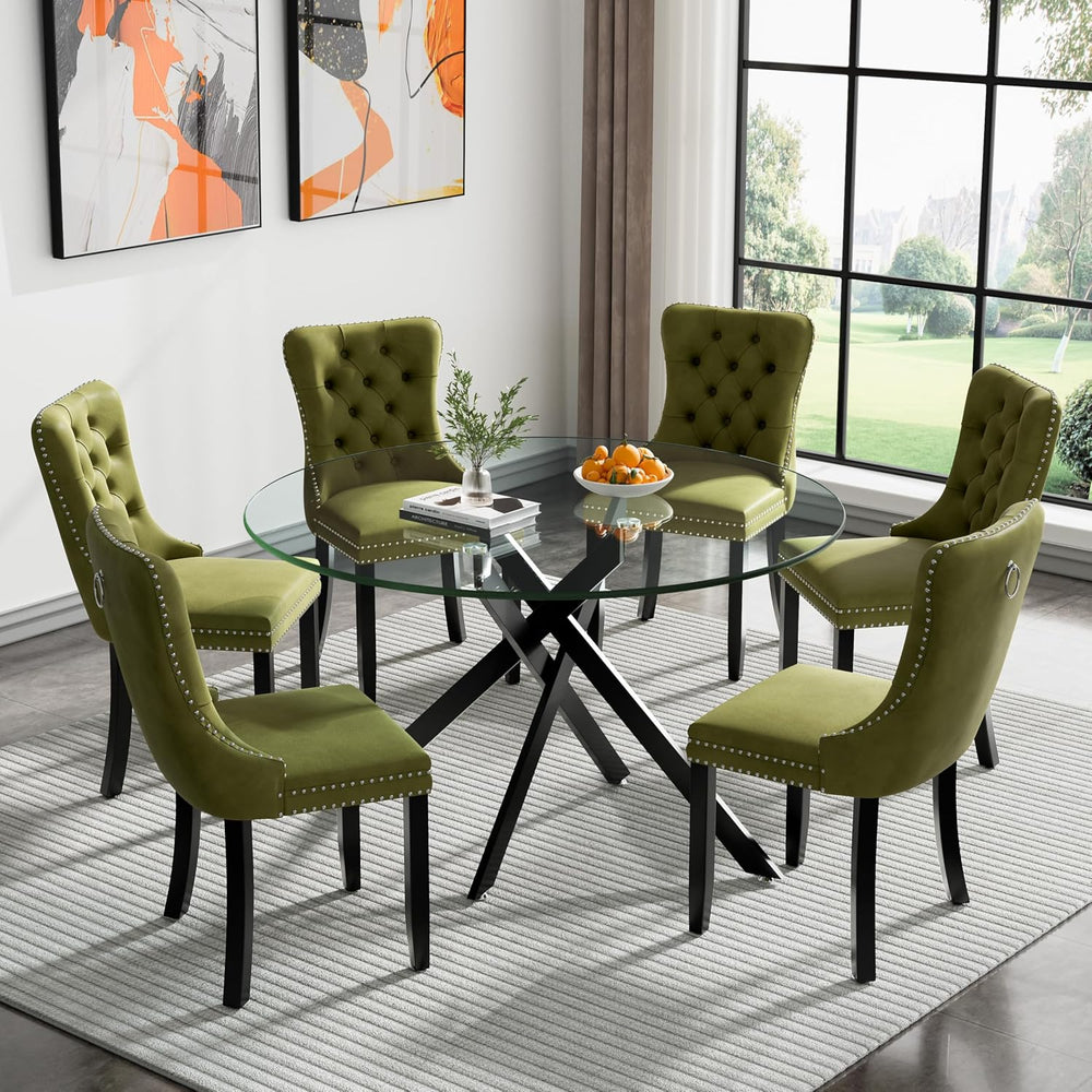 HomVent 47'' 7 Piece Round Glass Dining Table Set for 6 | Tempered Gl...