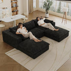 Down Filled Boneless Sectional Sofa Cloud Couch with Movable Ottomans, 118 inch Convertible U Shaped Lounge Couch w/Deep Seat, Fluffy Corduroy Upholstered Compress Modular Sofa