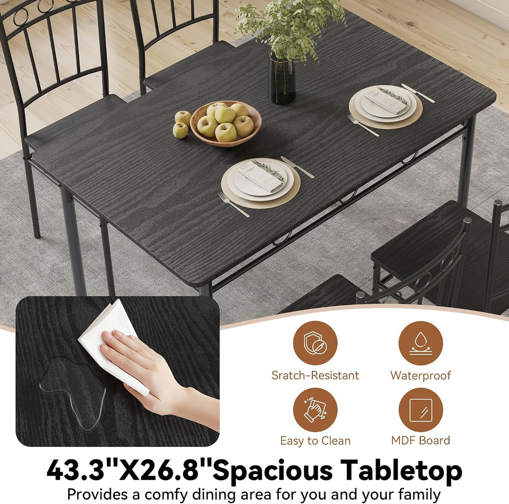 Dining Table Set for 4, 5-Piece Kitchen Table and Chairs, Rectangular Dining ...