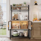 Bestier Coffee Bar with Storage, 5 Tier Microwave Stand with LED Lights, Kitchen Bakers Rack with Cabinet, Heavy Duty Storage Shelves for Kitchen Garage Pantry(Retro Grey Oak Light)