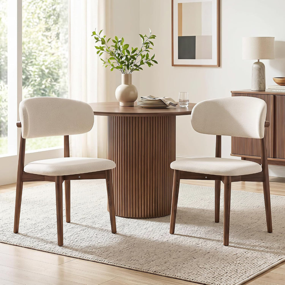 Dining Chairs Set of 2, Upholstered Wooden Kitchen Chairs, Beige