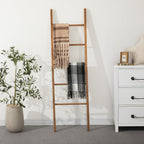 Acacia Wood Blanket Ladder, 6-Tier Wooden Blankets Holder for Living Room, Decorative Rack for Storage, Rustic Shelf for Farmhouse Bathroom - Light Natural