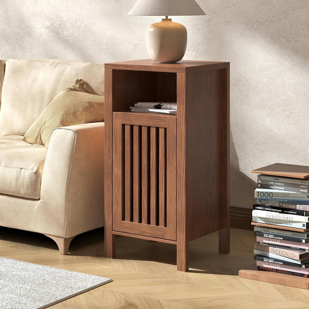BVIUNTWO Set of 2 End Table, Farmhouse Sofa Table with Grille Door, Side Tabl...