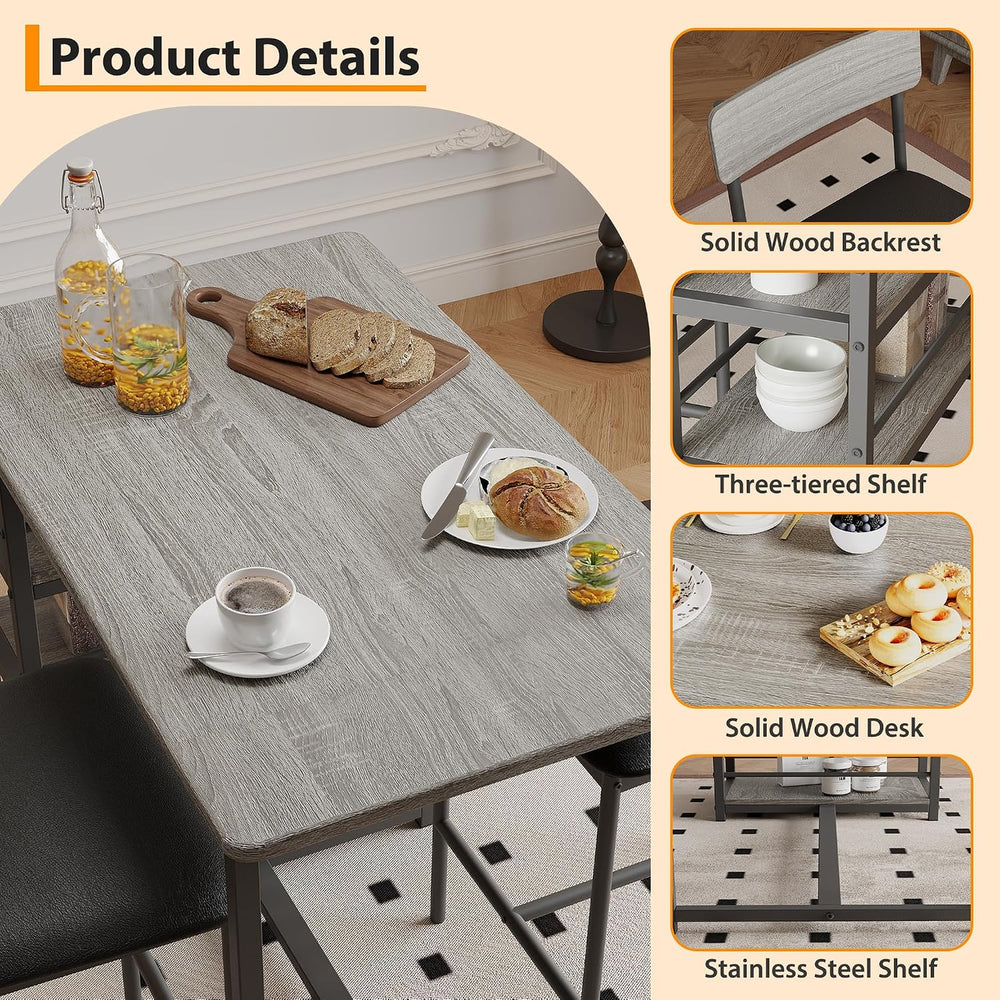 3-Piece Small Bar Table and Chairs Set for 2,Small Dining Table with 2 PU Cus...