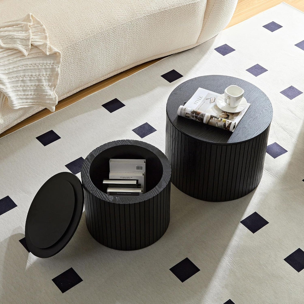 MEETAKING 19Inch Nesting Coffee Table Set of 2,Modern Round Wooden Coffee Tab...