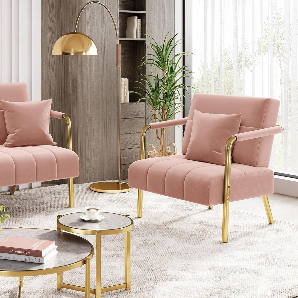 Yaheetech 30" Accent Chair Velvet Armchair with Golden Frame, Pink | Vel...