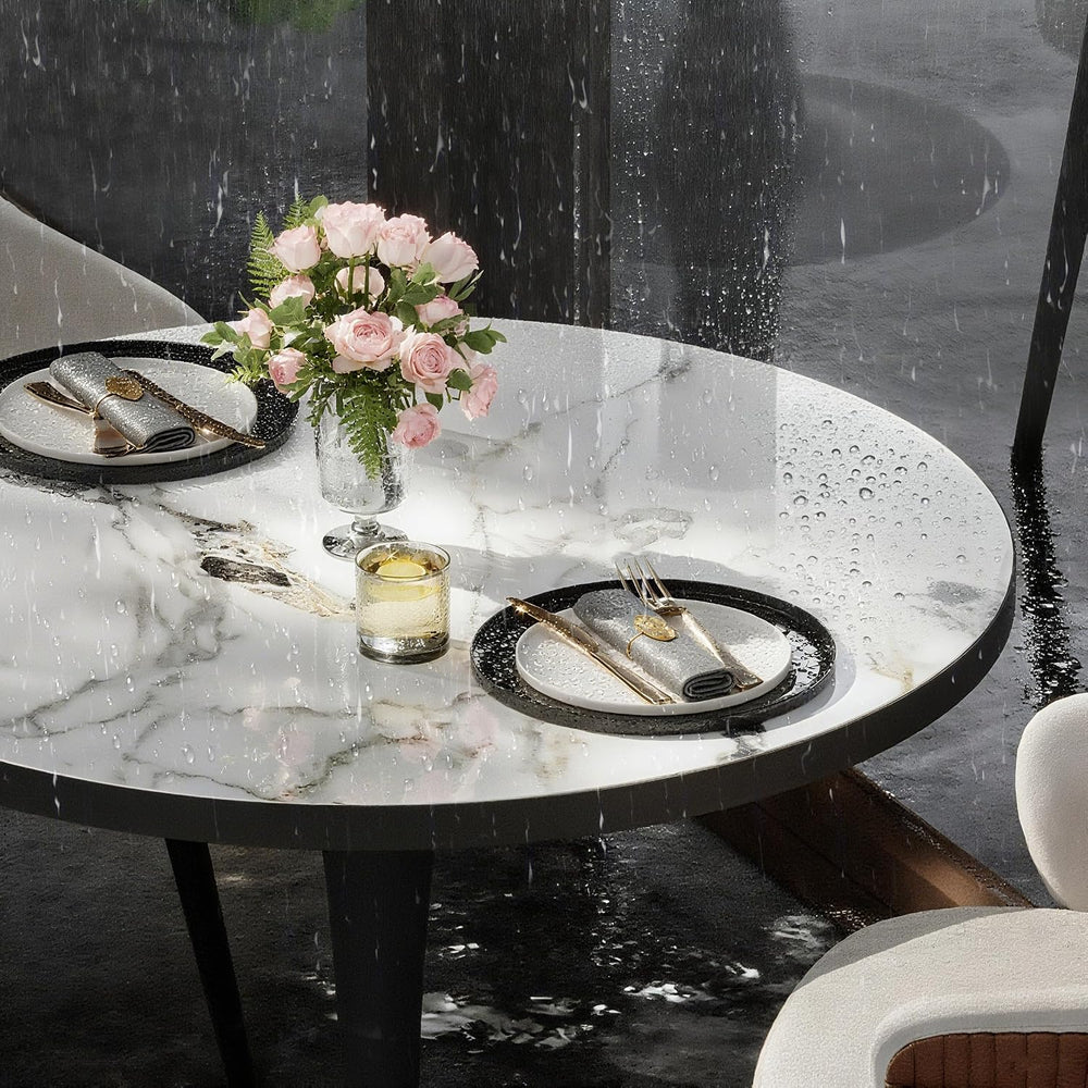 Wisfor Kitchen Dining Table Coffee Table: Round 30 Inch Sintered Stone High G...