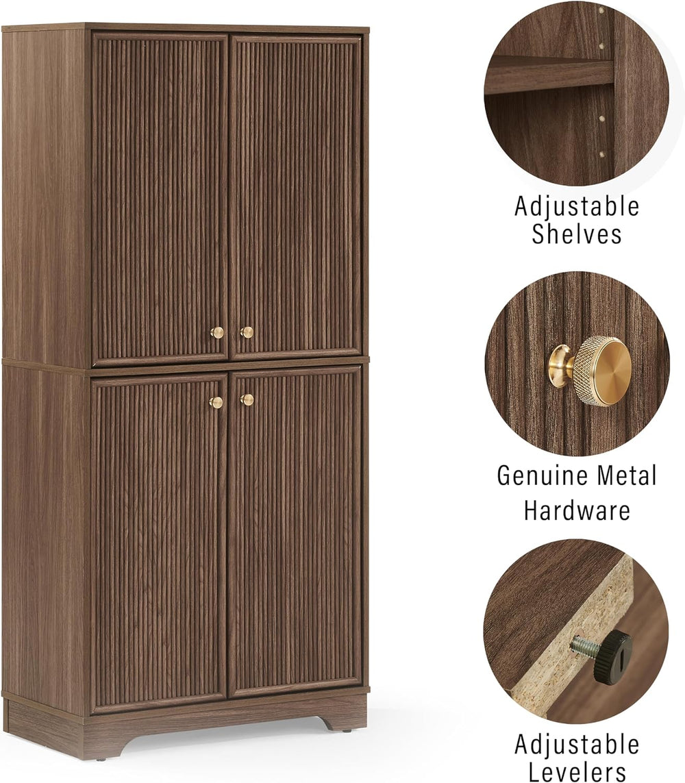 Crosley Furniture Naomi Modern Reeded Kitchen Pantry Storage Cabinet, Dining,...