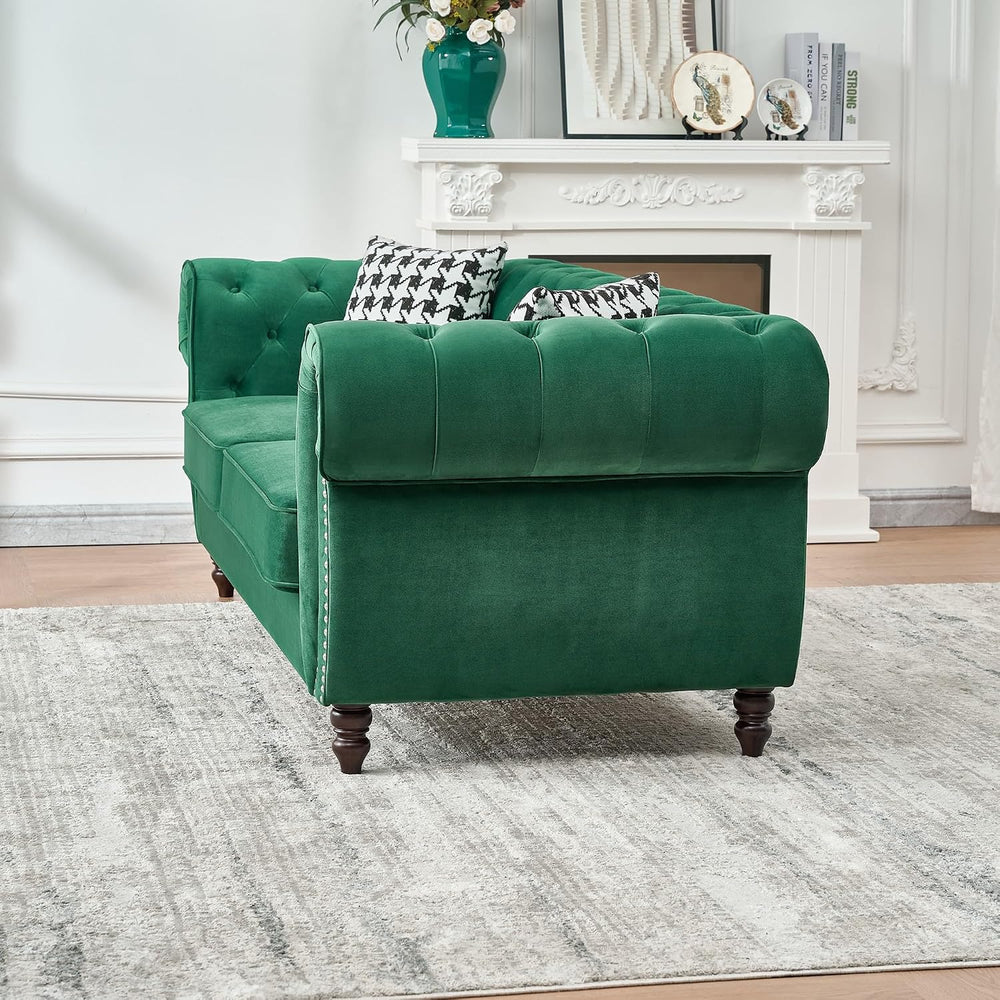 Chesterfield Velvet Combination Sofa, Mid Century 3-Seater and Loveseat Sofa ...