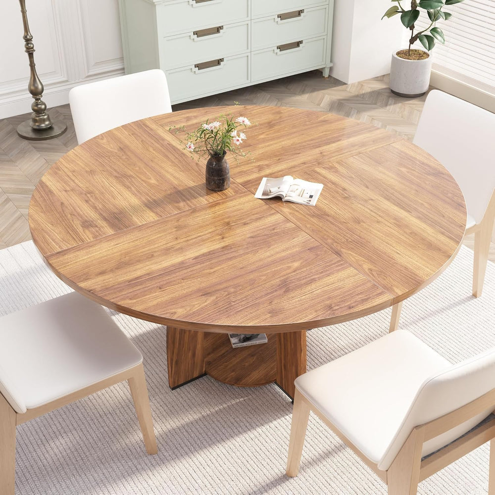 Jojoka 47 Inch Round Dining Table for 4-6 People, Wooden Kitchen Table with S...