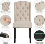 Yaheetech Upholstered Dining Chairs Set of 2 Button Tufted Kitchen Chairs with Solid Wood Legs and Nailhead Trims for Dining Room, Living Room, Restaurant, Beige