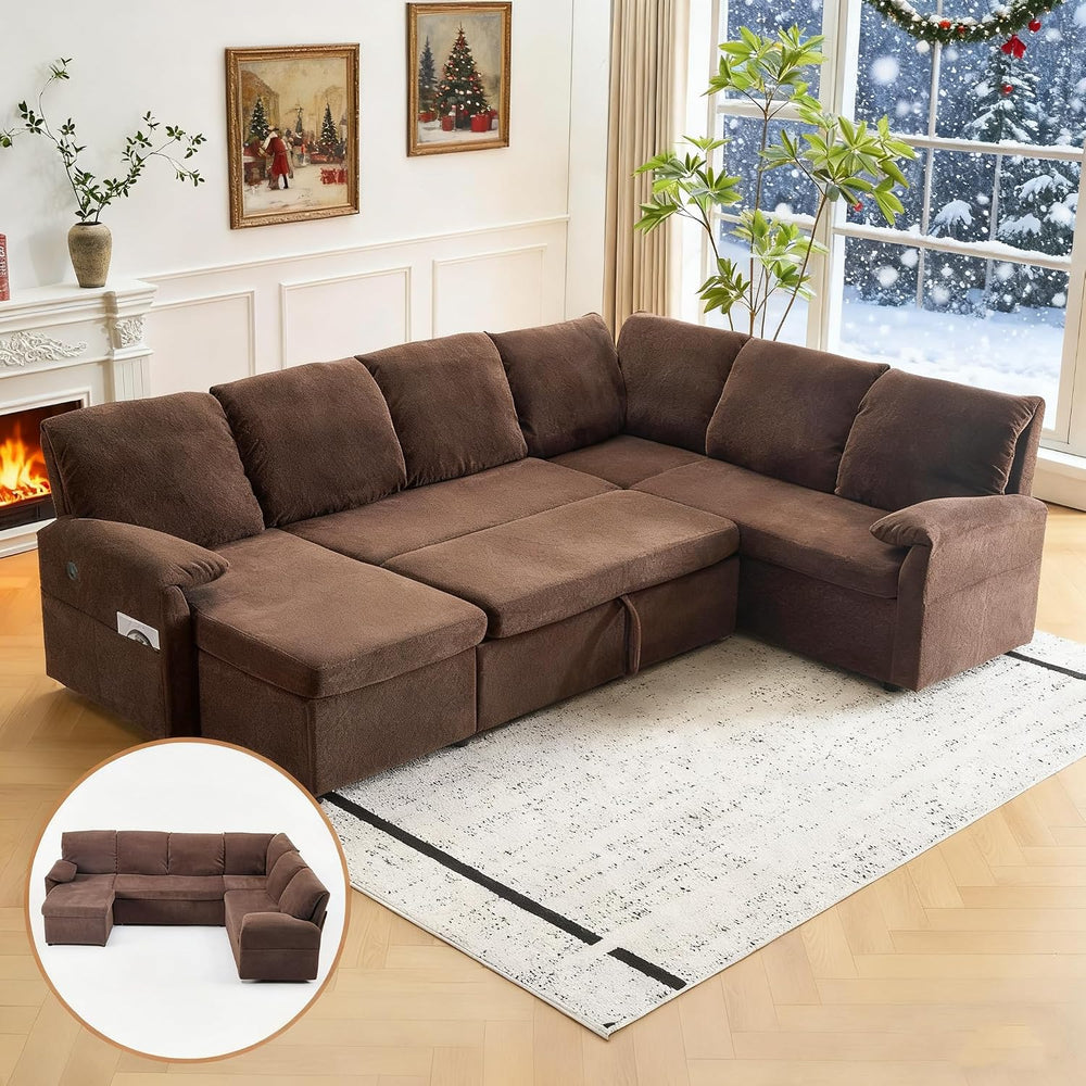 VINGLI Sectional Sleeper Sofa with Pull Out Couch Bed, 111 Inch U-Shaped Conv...