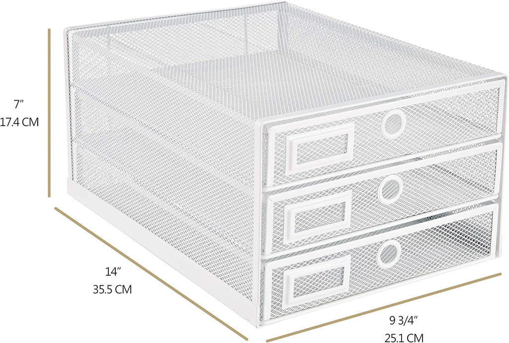 Annova Desk Organizer Wire Mesh 3 Tier Sliding Drawers Paper Sorter/Multifunctional/Premium Solid Construction for Letters, Documents, Mail, Files, Paper, Kids' Art Supplies (White)