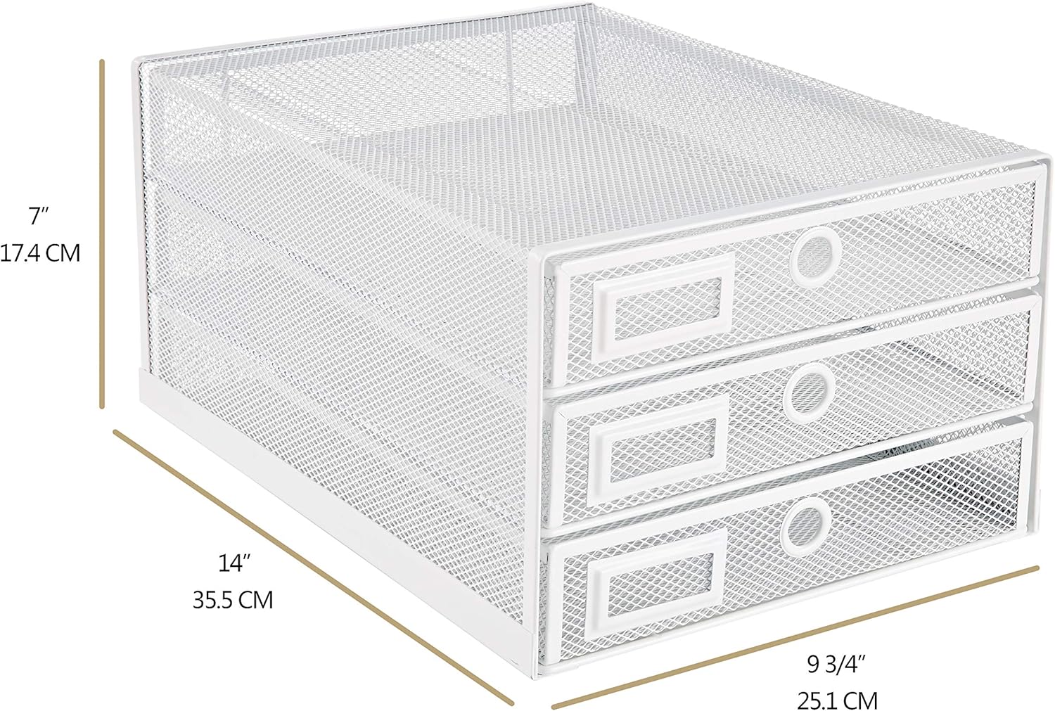 Annova Desk Organizer Wire Mesh 3 Tier Sliding Drawers Paper Sorter/Multifunctional/Premium Solid Construction for Letters, Documents, Mail, Files, Paper, Kids' Art Supplies (White)