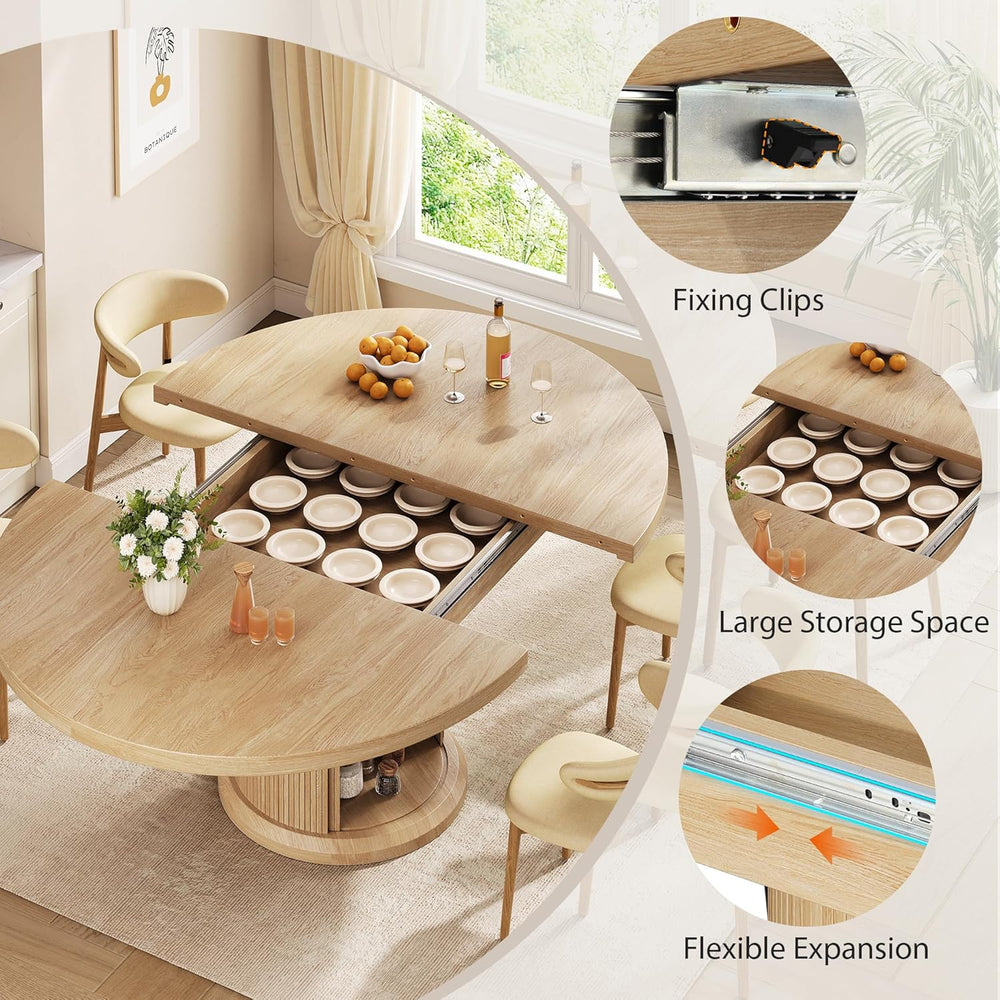 Jocoevol 47″–63″ Extendable Round Dining Table for 4–8 with Dust-Proof 2-Tier...