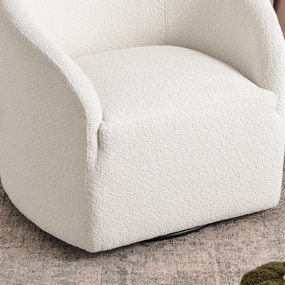 KINWELL 32" Wide No Assembly Boucle Swivel Barrel Chair, White