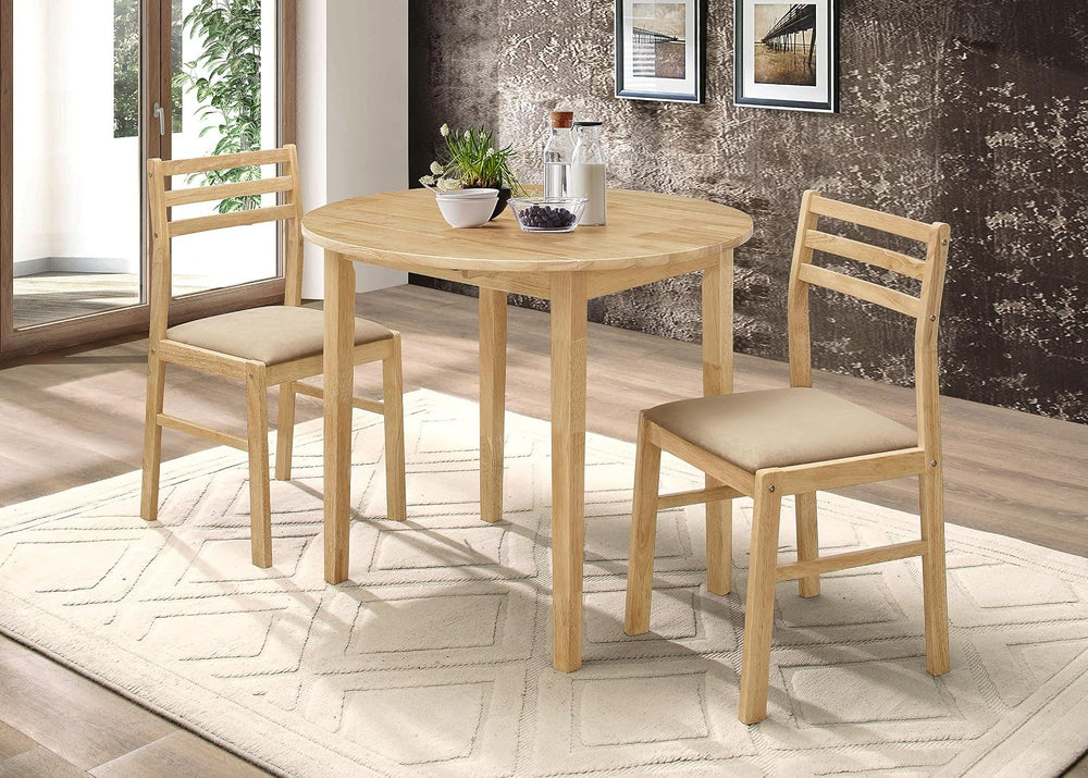 Coaster Home Furnishings 3-Piece Round Wood Dining Room Set Drop Leaf Extensi...