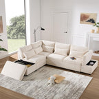 Ball & Cast Modular Convertible L-Shaped Sectional Sleeper Sofa Bed Pull Out Couch with Moveable Storage Ottoman,Oversized Chenille Pull-Out Sofa Bed W/Reclining Armrest&USB Port,for Living Room,Beige