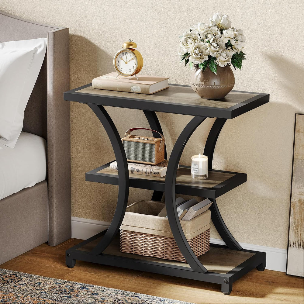 Tribesigns End Table with Storage, 3-Tier Side Table with Geometric Metal Des...