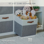 OrganiHaus 13" x 13" x 13" Cube Fabric Storage Bins Set of 4, Fabric Storage Cubes w/ Vegan Handles, 13 inch Collapsible Bins for Clothes & Toys Organizer, 13x13 Basket for Decor - Grey/White