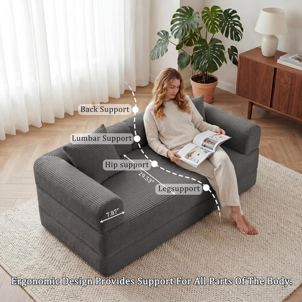 Futon Sofa Bed Modular Loveseat Sleeper Folding Pull Out Couch with Pillows, ...