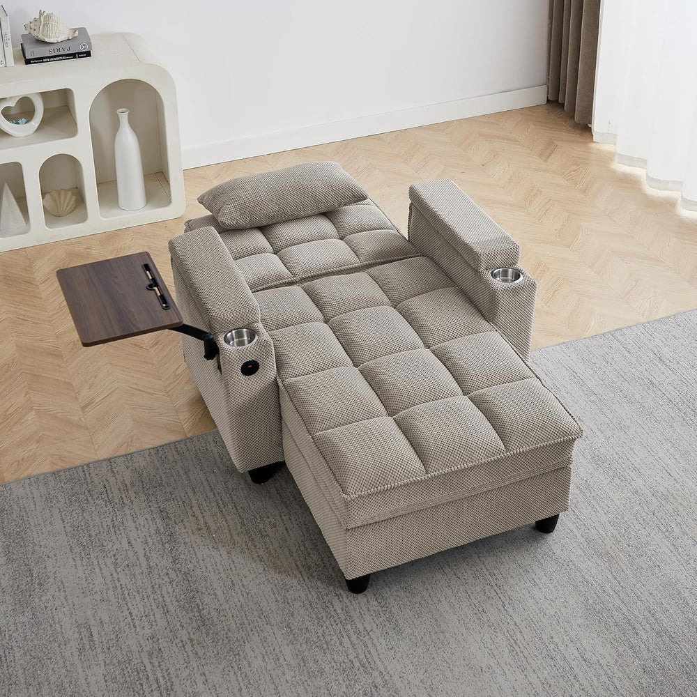 Eafurn Convertible Chaise Lounge Sleeper Chair with Storage and 6-Position Re...