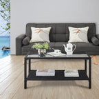 Yaheetech Outdoor Wicker Coffee Side Table with Tempered Glass Top, Black | All-Weather Rattan Patio Storage Furniture for Garden