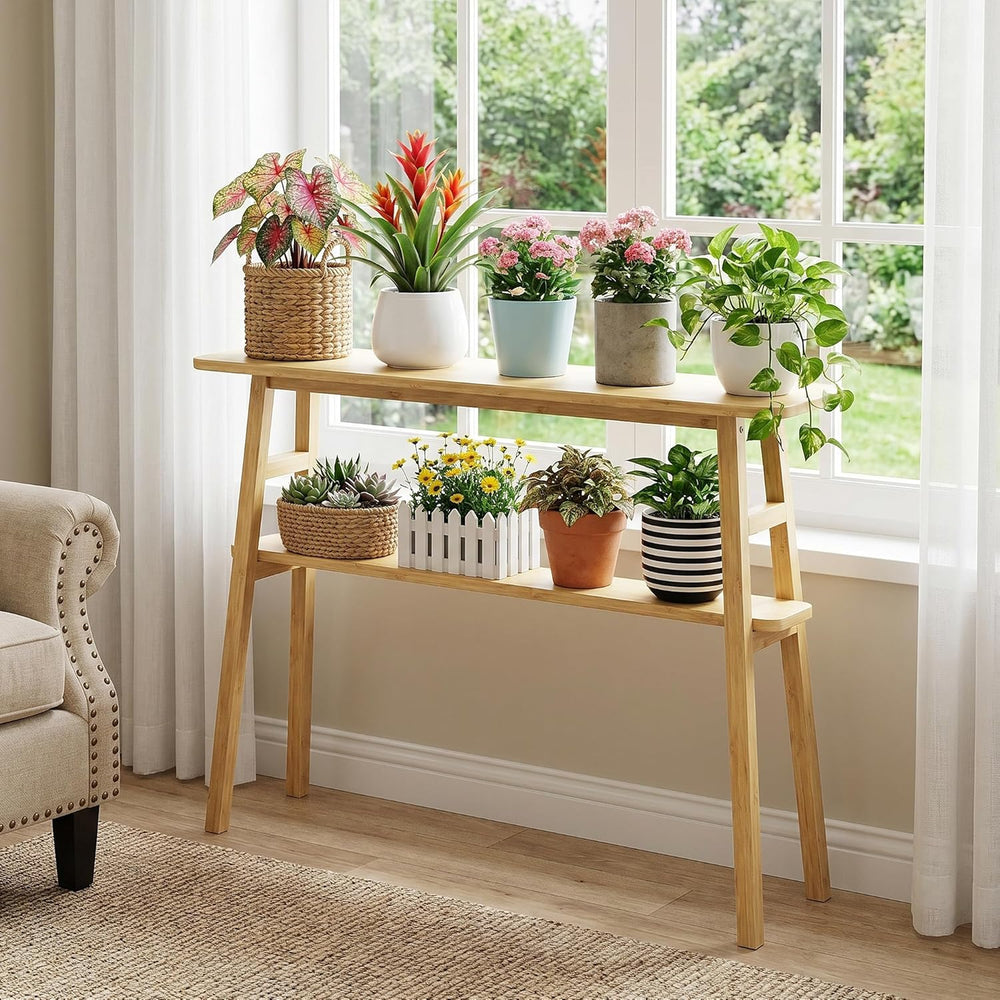 39.4" Solid Bamboo Entryway Console Table, Sofa Table Behind Couch, Narr...