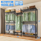Raybee Clothes Rack Heavy Duty，Clothing Racks for Hanging Clothes with 5 Adjustable Hanging Rods, Metal Garment Rack for Bedroom, Laundry Room, Apartment,Gloss Black