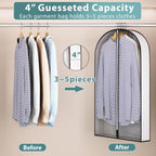 40” Garment Bags for Hanging Clothes 4” Gusseted - with Clear Window, Breathable Fabric, Metal Zipper, Suit Coat Dress Protector for Clothes Closet storage, Season Off, Moving, 5 Pack