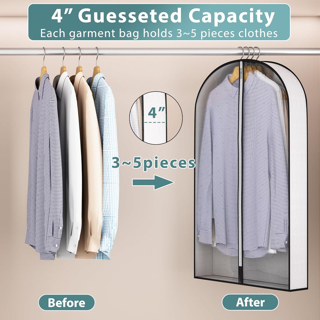 40” Garment Bags for Hanging Clothes 4” Gusseted - with Clear Window, Breathable Fabric, Metal Zipper, Suit Coat Dress Protector for Clothes Closet storage, Season Off, Moving, 3 Pack