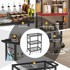 3-Tier Rolling Cart, Space-Saving Kitchen Cart with 150Lbs Capacity, Black Storage Cart with 2 Lockable Wheels for Kitchen Island, Restaurant, Garage, Backyard（No Wooden Boards, Lightweight Version）