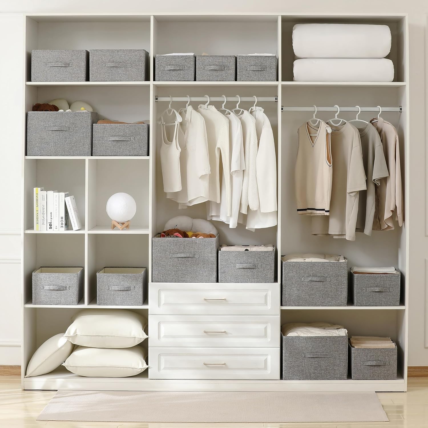 Linen Folding Storage Bins, 3 Pack Large Storage Baskets, Washable, Clothing Storage Bins with Handle, Closet Organizer for Storage Sweater,Sheets(dark grey, 16"x9½"x6¾")