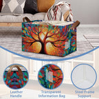 Tree of Life Storage Basket with Handles,Colorful Collapsible Rectangle Organizer Bin for Room Decoration Books Box Baskets 17x11.5x10Inch