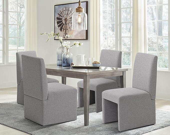 Upholstered Dining Chairs Set of 6 Modern Kitchen & Dining Room Chairs Linen Fabric Dining Chairs with Wooden Frame, Grey