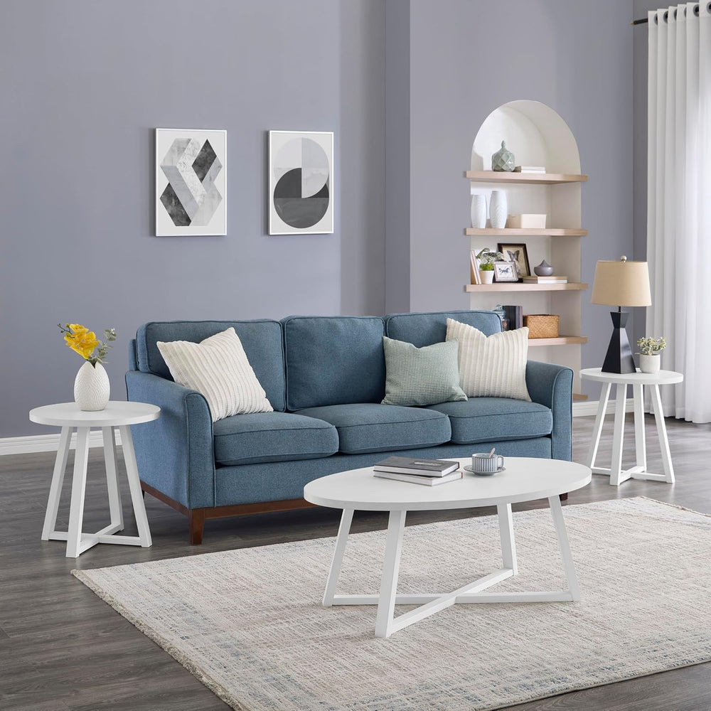 Coffee Table Set 3-Piece Oval Wood Modern | Modern 3-piece set includes oval ...