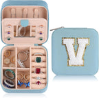 Parima Women's Jewelry Organizer | Necklace, Earring, Ring Organizer | Sky Blue, Letter V Travel Gift