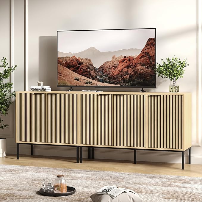 TV Stand for 80" TV, Mid Century Modern 78.7'' Television Stand, Entertainment Center with Storage and Adjustable Shelves, Media Console TV Cabinet for Living Room