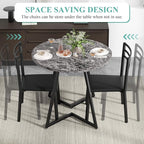 VECELO Small Round Dining Table Set for 2, Wood Tabletop with Strong Metal Frame, Modern Dinette with Chairs for Kitchen, Breakfast Nook Living Room, Faux Marbled & Grey